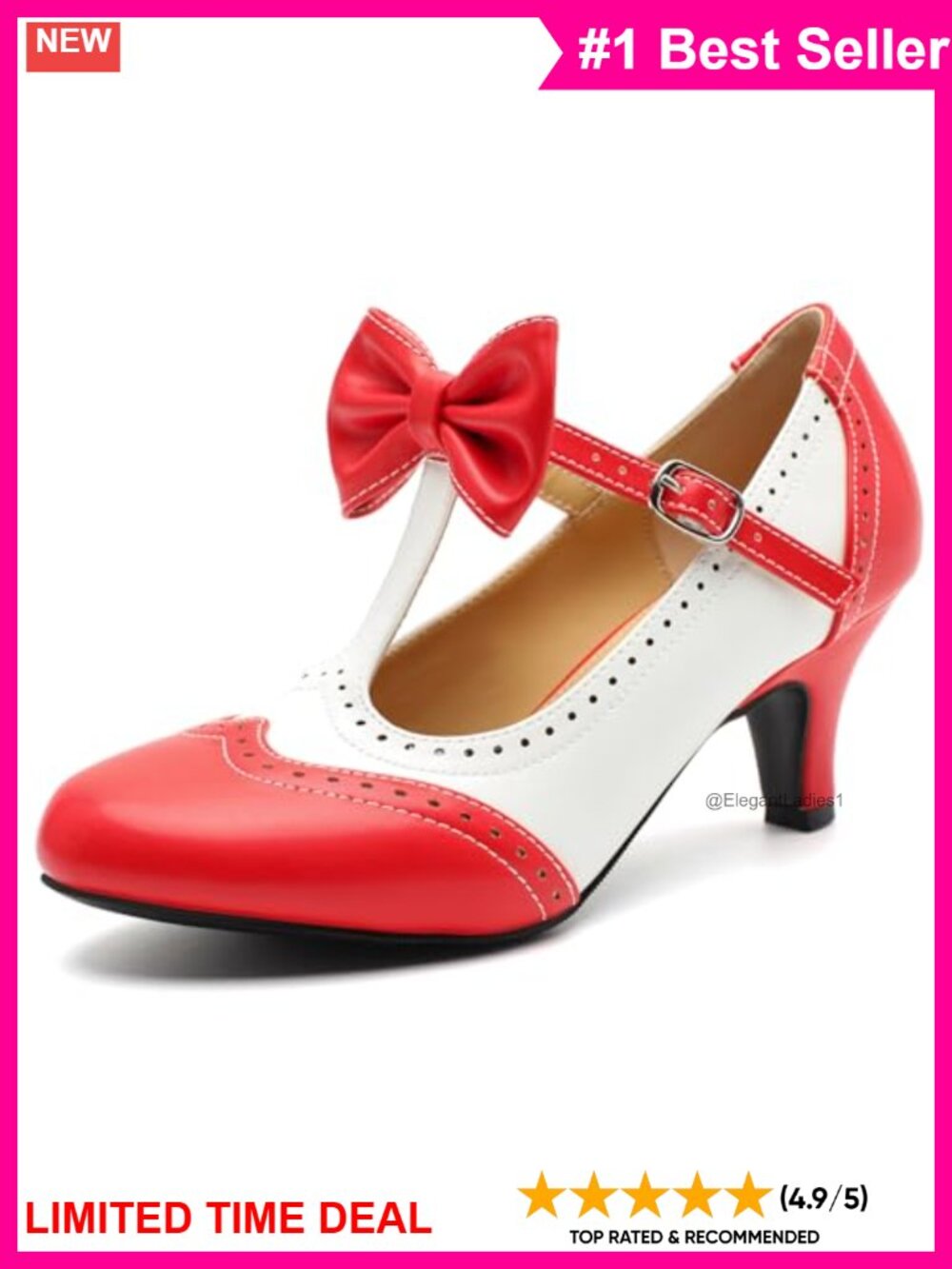 T-Strap Mary Jane Oxford Pumps Kitten Heel Bow Dress Shoes